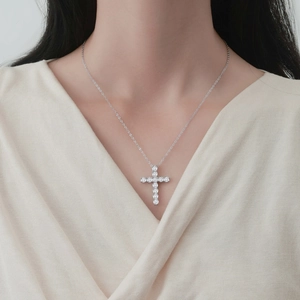 Stainless Steel Chain Zirconia Cross Pendant Necklace For Women 925 Sterling Silver Pendant Inlaid Choker Neck Chain Jewelry