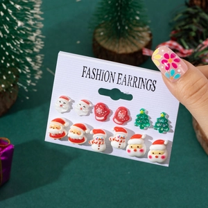 Christmas earrings set with 6 pairs of Santa Claus, Snowman, and Tree studs