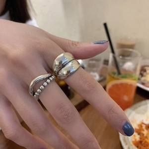 Minimalistische Zilverkleurige Metalen Open Ring Voor Dames Vintage Dikke Golf Ronde Kraal Solide Vingerring Koude Stijl Sieraden
