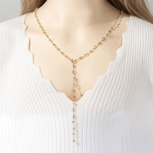 French Chic Long Tassel Y-Shape Necklace For Women Alloy Hollow Heart Rhinestone Lariat Necklace Fashion Party Jewelry
