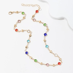 Colorful gemstone Y-shaped necklace in gold finish with round multi-color stones
