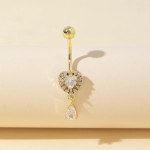 Heart Shaped Belly Button Ring Stainless Steel Rhinestone Piercing Jewelry Sexy Navel Stud For Women Gold Silver Body Decor