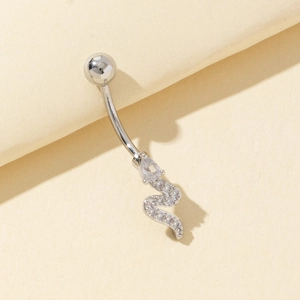 Piercing ombligo serpiente plateado pulido con circón de pera y micro cristales