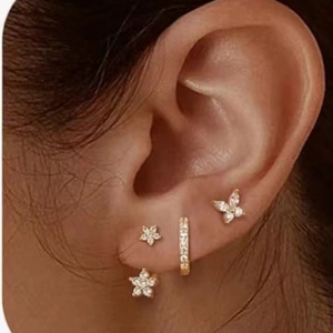 Light Luxury Copper Zirconia Butterfly Flower Star Moon Earring Combination For Women Fashion Elegant Stud Drop Ear Cuff