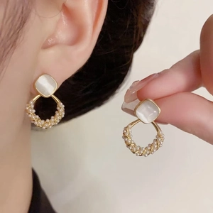 Artificial Pearl Cat Eye Stone Stud Earrings With 925 Sterling Silver Earring Post Zirconia Butterfly Flower Jewelry For Women