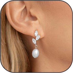 Elegantes Pendientes Colgantes Geométricos de Cobre para Mujer Perla Artificial Diamantes de Imitación para Boda Fiesta Joyería