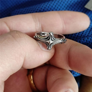 Vintage Gothic S925 sterling silver cross ring with blackened antique finish for men