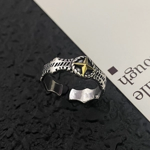 Vintage industrial open ring with star pattern and textured band for men