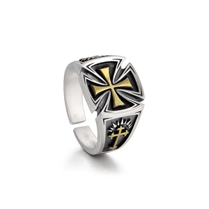 Bague réglable pour homme avec croix de fer en finitions argent et or vintage