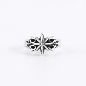 Vintage gothic hexagram ring with retro silver finish and intricate punk star details