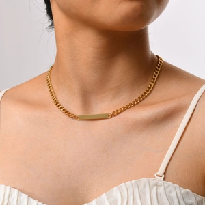 Minimalistische Edelstahl Panzerkette Halskette Für Damen Vergoldet Rechteck Stab Anhänger Schlichte ID Platte Modeschmuck