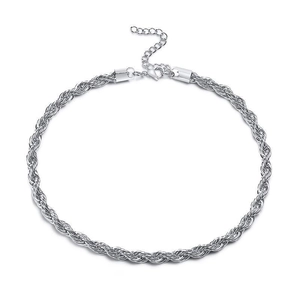 Macro detail of silver stainless steel rope chain with adjustable lobster clasp