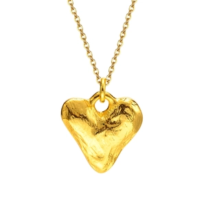 Collar de corazón dorado minimalista con colgante de textura martillada y cadena tipo O
