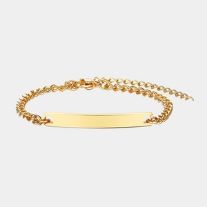 Minimalist Stainless Steel Curb Chain ID Bracelet For Women Gold Silver Polished Blank Rectangular Plate Adjustable Jewelry