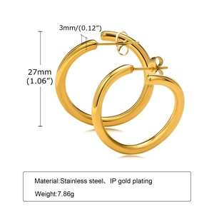 Détails de créoles en acier doré 27mm avec spécifications de taille et de matériau
