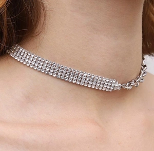 Französisches Design Messing Choker Halskette Mehrreihige Strass Spleißen Kette Für Damen Mode Schmuck Elegante Glitzernde Kragen