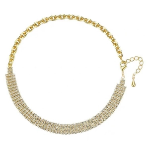 Französisches Design 18k vergoldete Choker-Halskette mit Strassreihen und Gliederkette