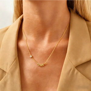 18K gold plated stainless steel chain necklace with a sparkling cubic zirconia stone