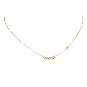 18K gold plated stainless steel necklace with cuban link segment and zircon stone