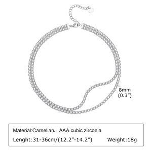 Detail of 8mm double row AAA cubic zirconia choker with lobster clasp and extension chain
