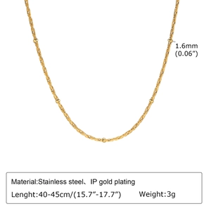 Détail du collier en acier inoxydable doré de 1,6 mm avec spécifications techniques