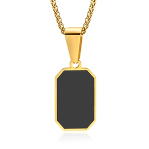Collar minimalista de acero dorado con colgante octogonal negro esmaltado y cadena box