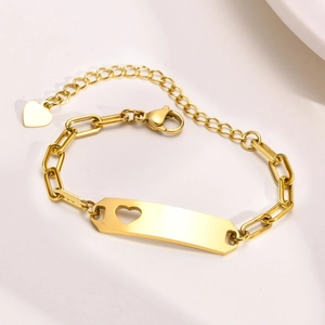 Poliertes goldenes Edelstahl-Gliederarmband mit Herz-Platte und Herzanhänger