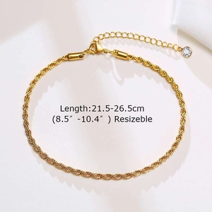 Tobillera de acero de titanio dorado de 3mm con cadena de cuerda y colgante de cristal redondo
