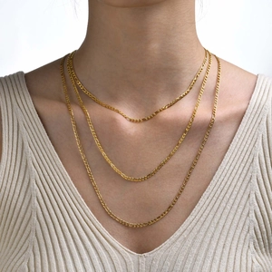 Minimalist Stainless Steel Figaro Chain Necklace 3mm Gold Silver Plated Basic NK Link Chain For Women Men Unisex Jewelry