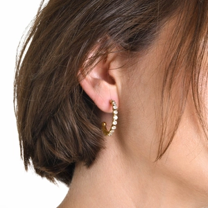 Mode 18K Gold Plattiert Edelstahl C-Förmige Creolen Mit Zirkonia Für Damen Elegante Geometrische Schmuck Geschenk