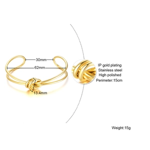 Bracciale a nodo in acciaio inossidabile placcato oro IP con dimensioni dettagliate