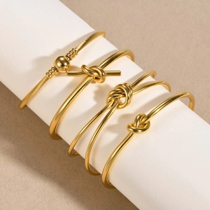 Braccialetto Aperto a Nodo in Acciaio Inossidabile Minimalista per Donna Design a Nodo Galvanizzato Lucido Gioielli di Moda Regalo