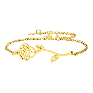Minimalist gold stainless steel rose flower bracelet with adjustable chain for women