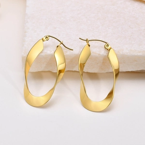 Minimalist Stainless Steel Mobius Twist Hoop Earrings For Women Gold Plated Geometric Polished Metal Loop Earrings Jewelry Gift