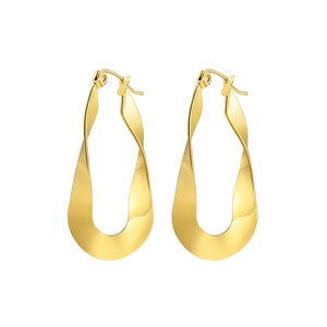 Polished golden twist Mobius hoop earrings in a minimalist stainless steel geometric style