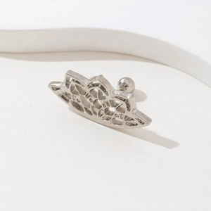 Gothic hollow silver stud earring with crown lotus design and round screw back ball