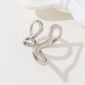 Polished silver irregular wavy open ring with a minimalist liquid metal design