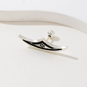 Punk style silver spider web stud earrings with black oil drop finish and ball back closure