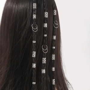 80pcs Silver hollow dreadlock beads and hair rings set for DIY braided hairstyles