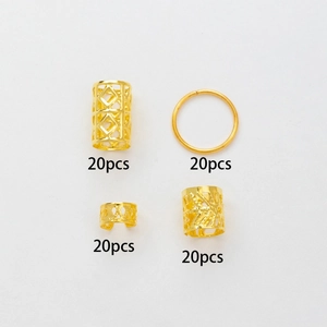 80pcs set of gold hollow hair rings and cuffs for DIY braids and dreadlocks styling
