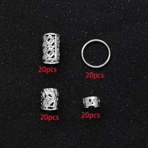 Set of 80 silver dreadlock hair jewelry pieces with 4 assorted styles in 20pcs packs