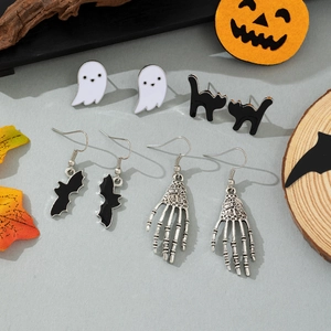 Halloween Earrings For Women Alloy Enamel Gothic Skeleton Hand Black Cat Bat Ghost Novelty Drop Stud Earrings Party Jewelry