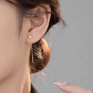 Elegant sterling silver star ear threader earring featuring a shimmering zircon center