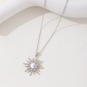 Minimalist silver sun and moon star pendant necklace with cubic zirconia inlay