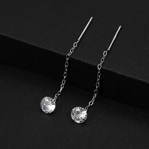 Elegant 925 silver heart threader earrings with sparkling round cubic zirconia stones
