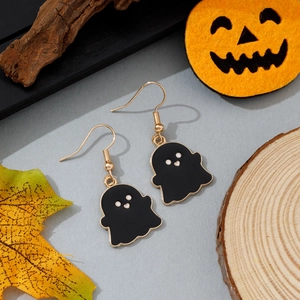 Détails des boucles d'oreilles fantômes d'Halloween en émail noir et alliage doré