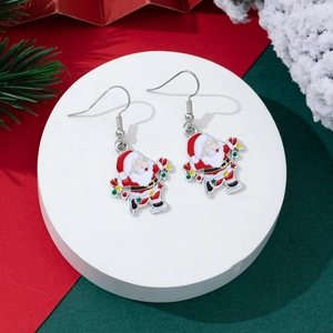 Christmas Santa Claus drop earrings set with festive red enamel and silver hooks
