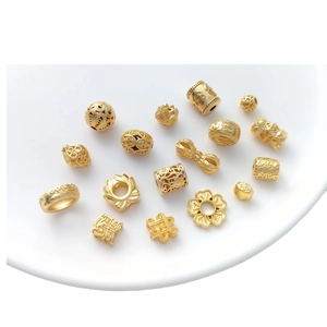 Golden flower and lotus beads set in polished finish for DIY jewelry crafting