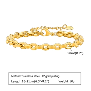 Dettaglio catena in acciaio inossidabile dorato da 5mm, lunghezza 16-21cm con incisione K18