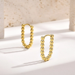 Poliertes Gold Edelstahl Perlen Oval Creolen für Damen im modernen Blasen-Design